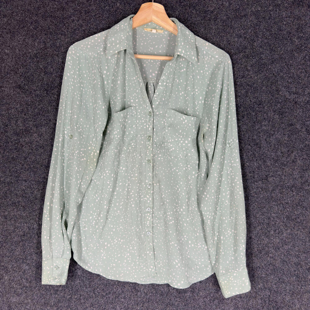 Maurices Shirt Women S Small Gray Animal Print Button Up Collared Long Sleeve